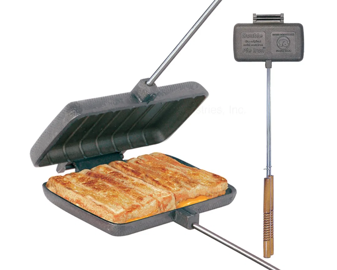 1605 – ROME INDUSTY Campfire Cookware, Double Pie Iron Cast Iron Rectangular 4-1/2 Inch x 8-1/2 Inch Head 28 Inch Ove...